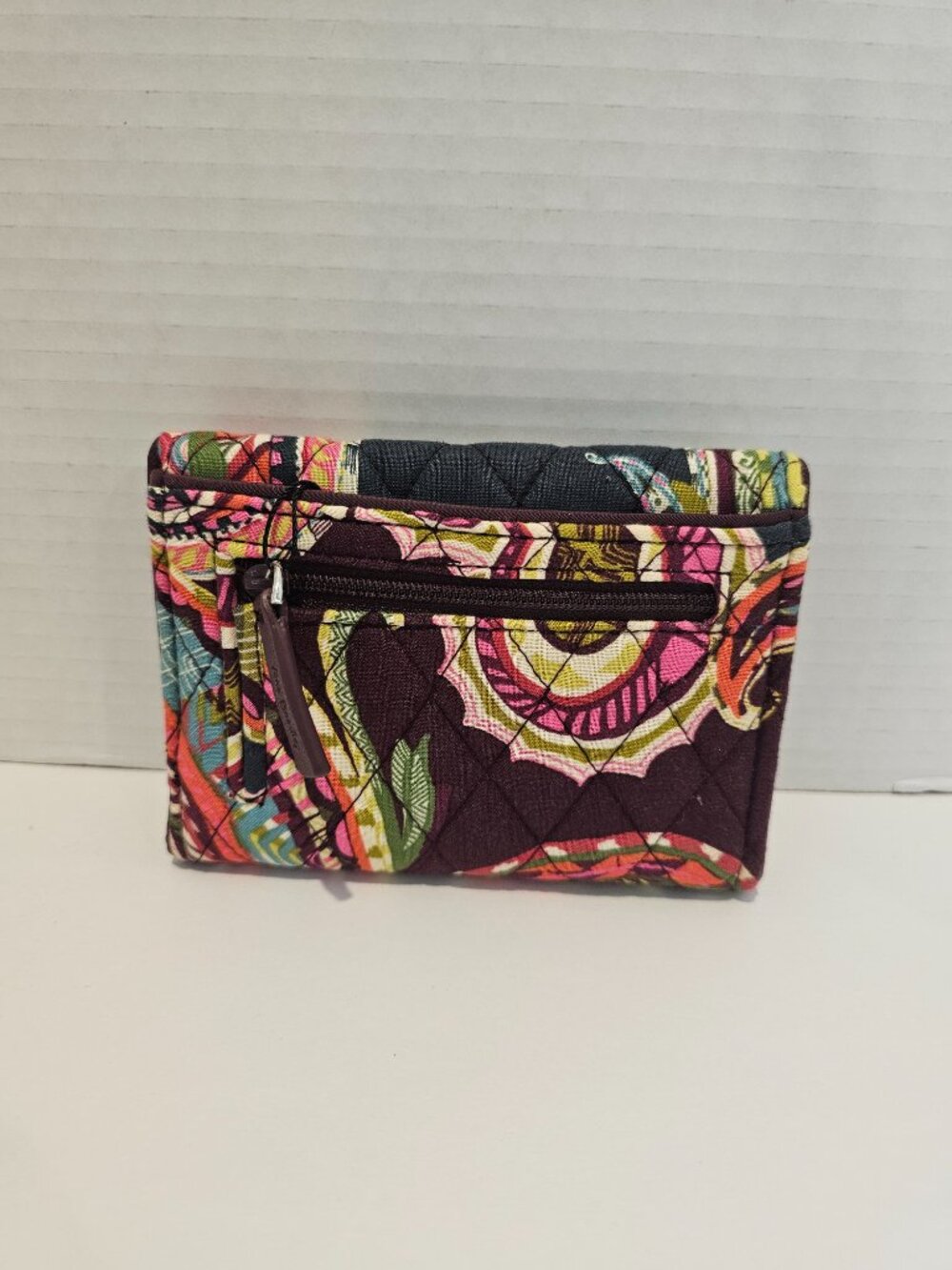 NWT RFID Riley Compact Wallet Heirloom Paisley Flowers Brown Green Pink Orange - Picture 2 of 12